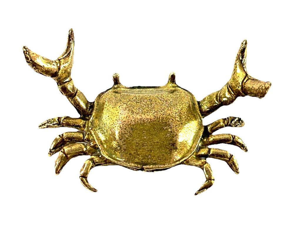 Brass Tone Crab Figurine Miniature Coastal Nautical Beach Decor Statue